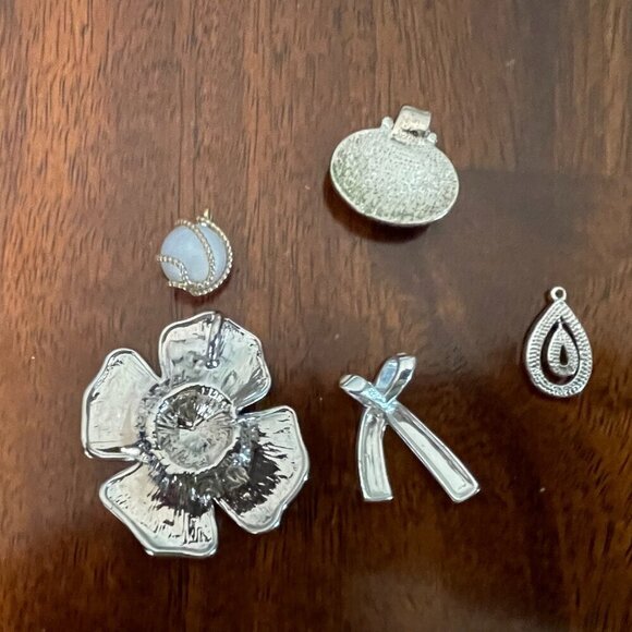 Set of 5 Necklace Pendants, no chains metal flowers stone tear drop... - Picture 5 of 5